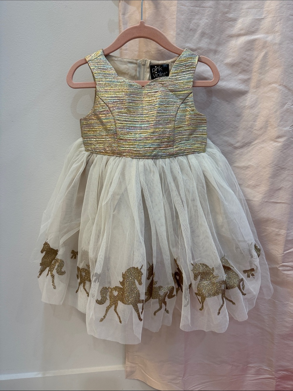 Pink Violet Gold Glitter Unicorn Tulle Dress for Kids